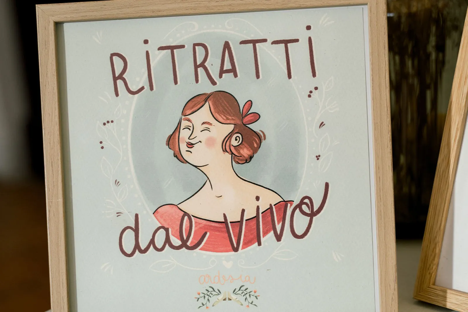 Illustrazione artistica per ritratti dal vivo come intrattenimento creativo per matrimoni, esempio di tendenza wedding personalizzata